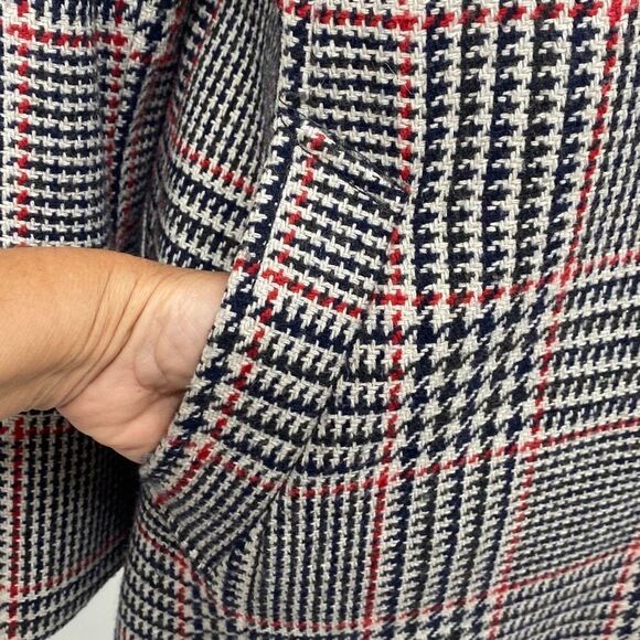 Tommy Hilfiger Classics 12 Wool Blend Houndtooth Plaid Coat Navy Red Cream Pocke - Picture 8 of 16